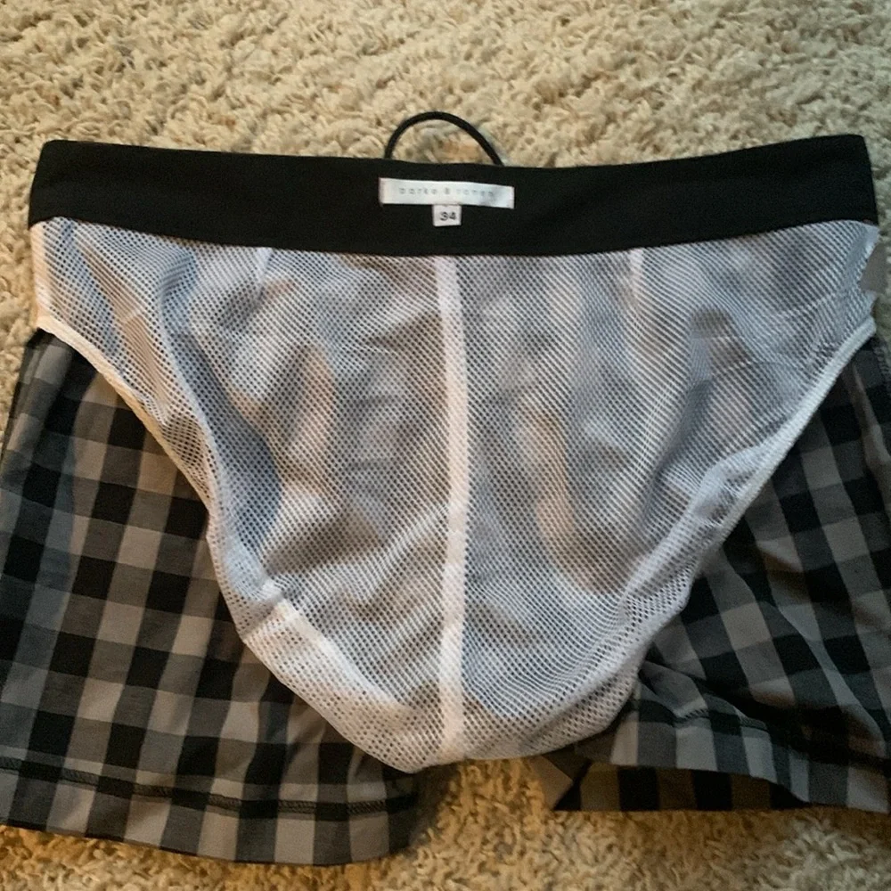 Parke & Ronen Black and Gray Checked Swim Trunks